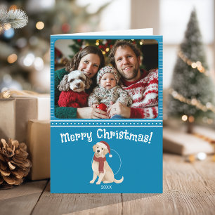Blue Dog Illustration Family Photo Merry Christmas Card