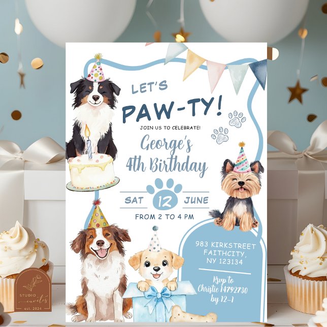 Blue Dog let's Pawty Birthday Invitation (Creator Uploaded)