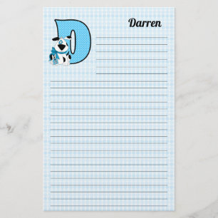 Blue Dog Mongrammed Letter D Lined Stationery