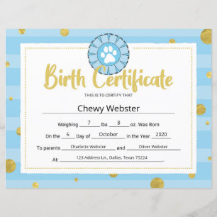 Blue Dog Paw Clip Art Puppy Birth Certificate