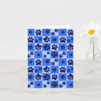 Blue Dog Paw Print Checkerboard