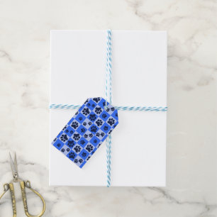 Blue Dog Paw Print Checkerboard Gift Tags