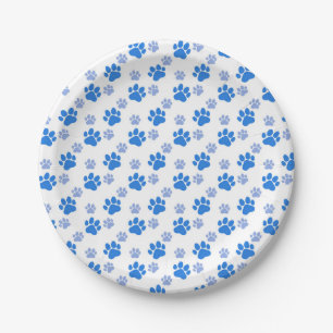 Blue Dog Paw Print Simple Animal Lover Puppies Paper Plate