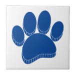 Blue Dog Pawprint Hand Drawn Custom Ceramic Tile<br><div class="desc">Cartoon dog pawprint in blue. Faux 3D effect applied to the image.
Decorative tiles for homes and businesses like pet shops.
Gift idea for dog lovers.</div>
