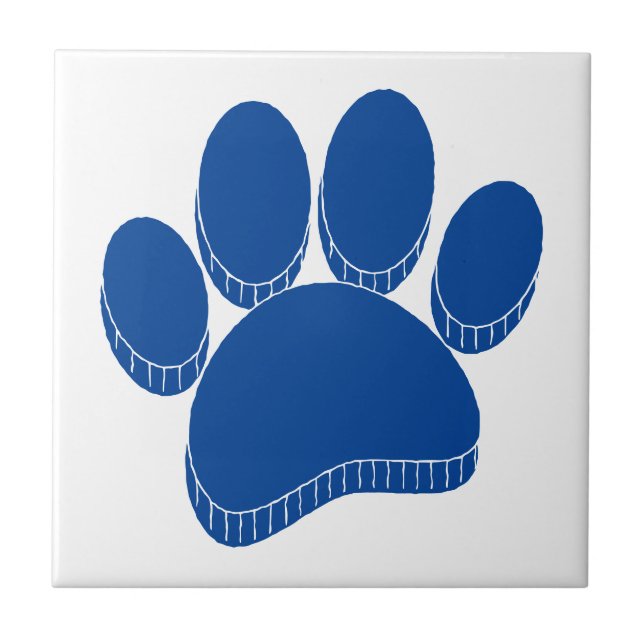 Blue Dog Pawprint Hand Drawn Custom Ceramic Tile (Front)