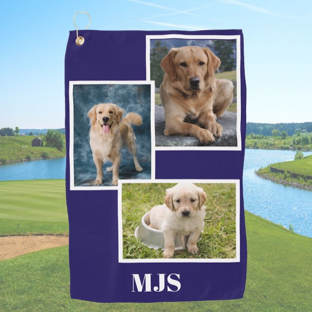 Blue Dog Photo Collage Monogram Personalized  Golf Towel (Creator Uploaded)
