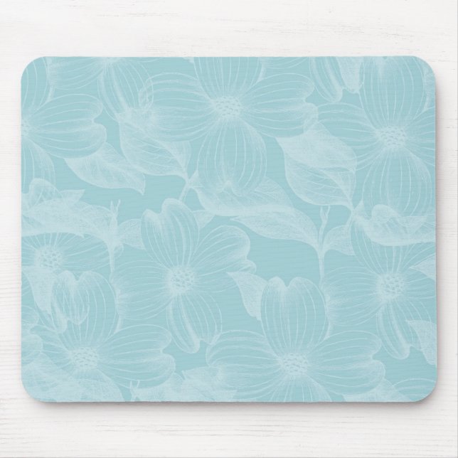 Blue Dogwood Floral Mouse Pad (Front)