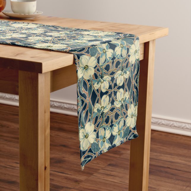 Blue Dogwood Pattern Table Runner (In Situ)