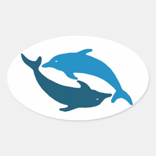 Blue Dolphin Duet Oval Sticker