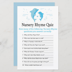 Blue Dolphin Nursery Rhyme Quiz baby shower game