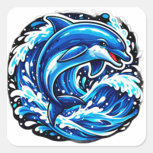 Blue Dolphin Ocean Wave For Coastal Lovers Square Sticker