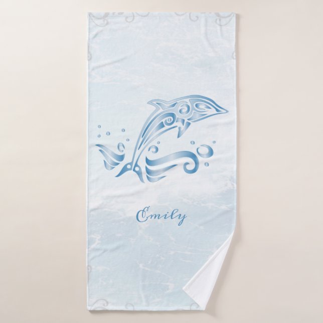 Blue Dolphin Personalised Bath Towel Set (Bath Towel)