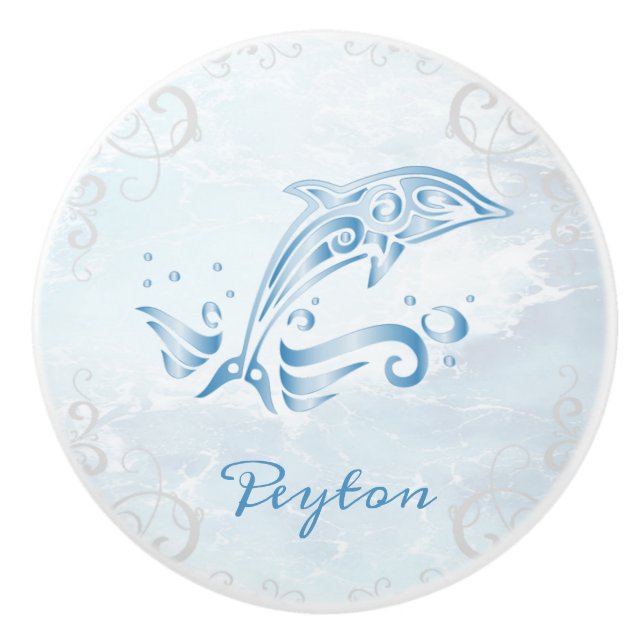 Blue Dolphin Personalised Ceramic Knob (Front)