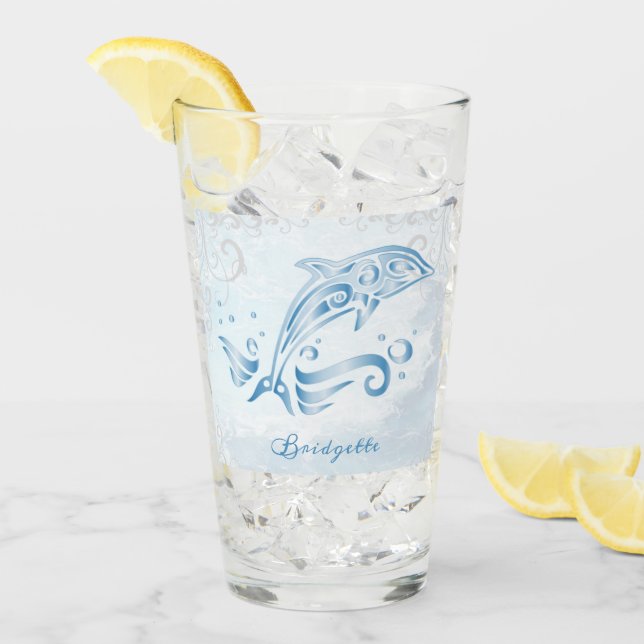 Blue Dolphin Personalised Glass Cup (Front Ice)