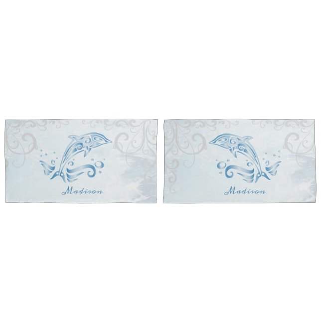 Blue Dolphin Personalised Pillow Case (Front-Set)