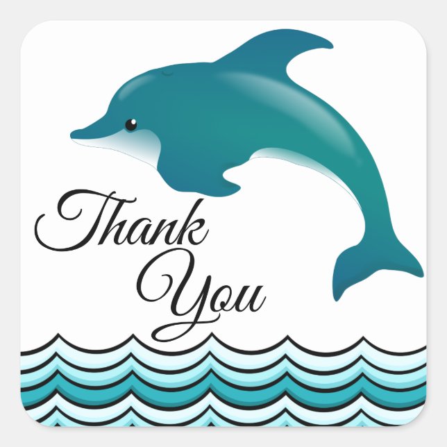 Blue Dolphin Thank You Square Sticker (Front)
