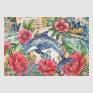 Blue Dolphin Tropical Floral & Butterfly Decoupage Tissue Paper