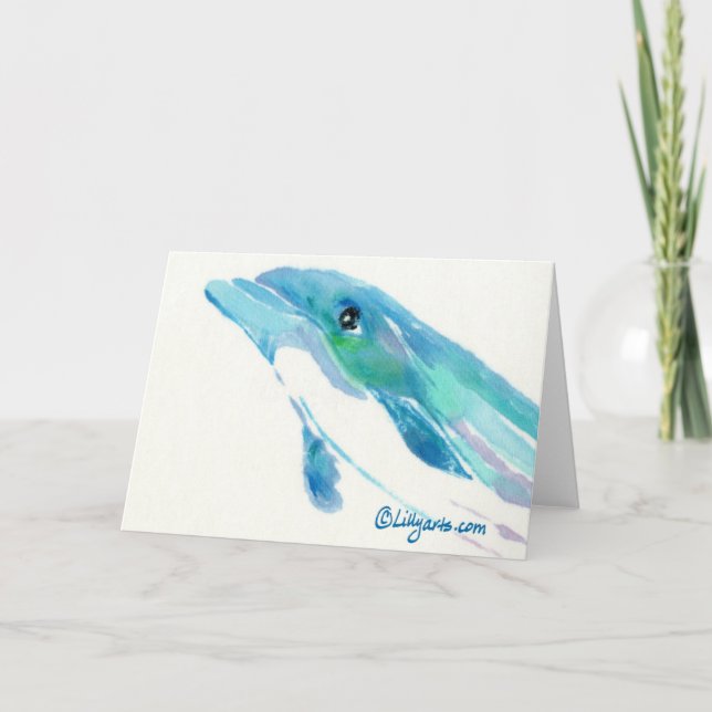 Blue Dolphin Watercolor Note Card (Front)