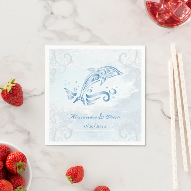 Blue Dolphin Wedding Napkin (Insitu)