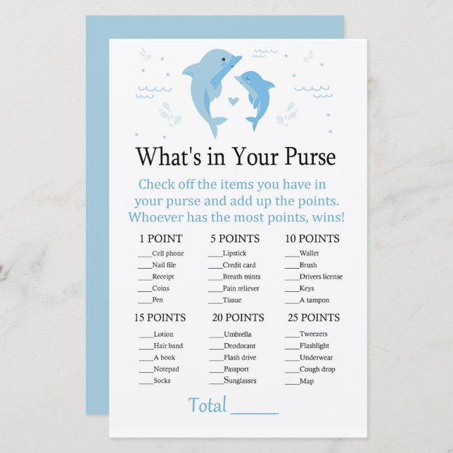 Blue Dolphin What's in your purse game (Front/Back)