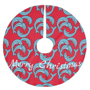 Blue Dolphins circling Thunder_Cove Brushed Polyester Tree Skirt