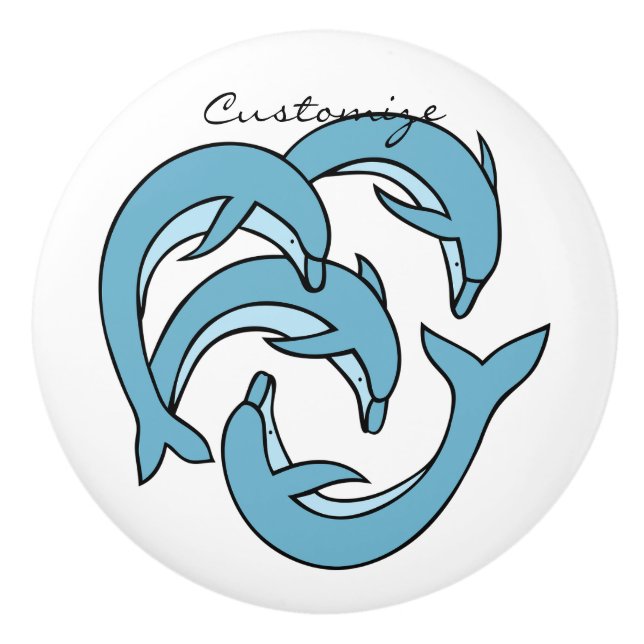 Blue Dolphins circling Thunder_Cove Ceramic Knob (Front)