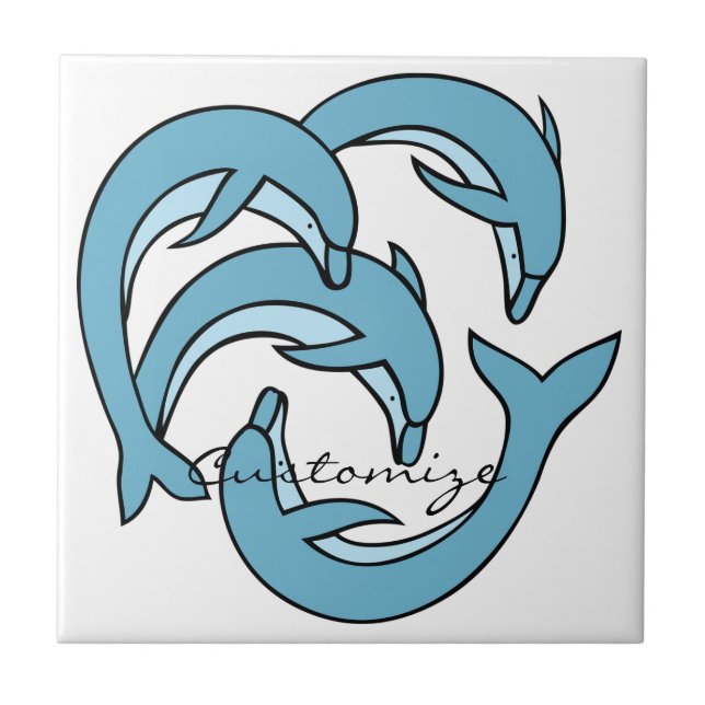 Blue Dolphins circling Thunder_Cove Ceramic Tile (Front)