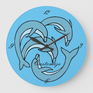 Blue Dolphins circling Thunder_Cove Large Clock