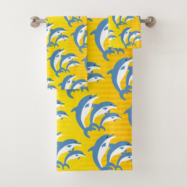 Blue Dolphins Dancing in the Tropical Sun Bath Towel Set (Insitu)