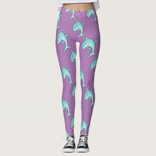 Blue Dolphins Leaping Thunder_Cove Leggings (Front)