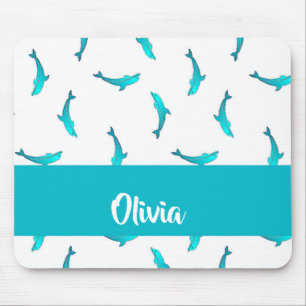 Blue dolphins on white mouse pad