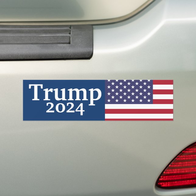 Blue Donald Trump 2024 American Flag Bumper Sticker (On Car)