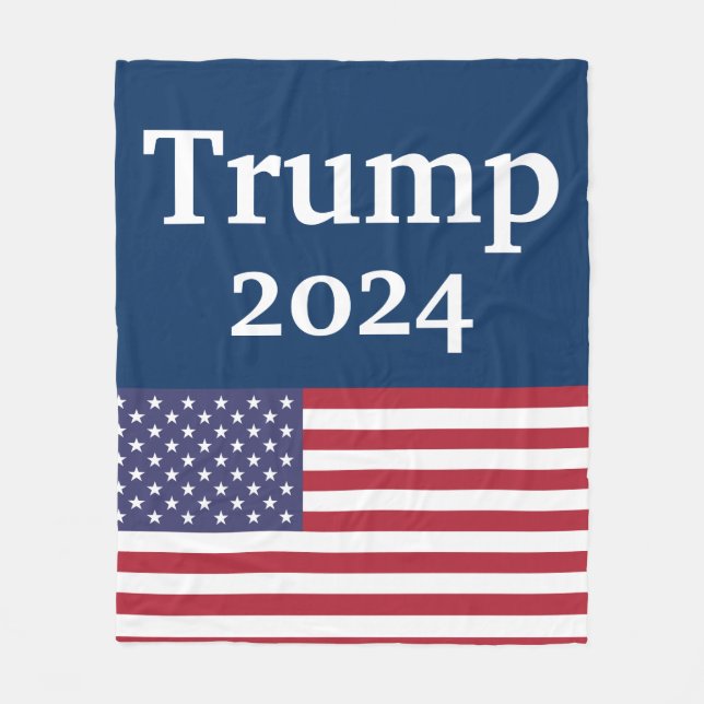 Blue Donald Trump 2024 American Flag Fleece Blanket (Front)