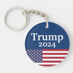 Blue Donald Trump 2024 American Flag Key Ring