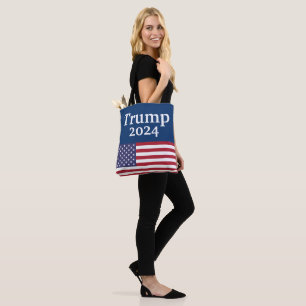 Blue Donald Trump 2024 American Flag Tote Bag