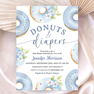 Blue Donuts And Diapers Boy Baby Shower Invitation