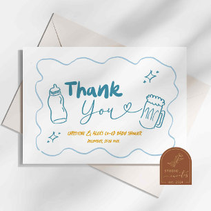 Blue Doodle Baby is Brewing Thank You Card