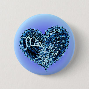Blue Doodle Heart 6 Cm Round Badge