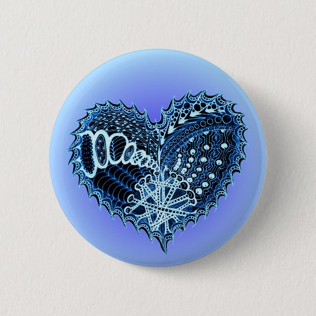 Blue Doodle Heart 6 Cm Round Badge (Front)