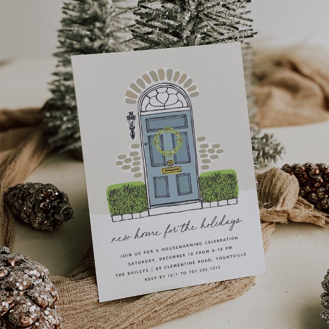 Blue Door Holiday Housewarming Party Invitation (Creator Uploaded)