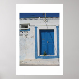 Blue door in Santorini Poster