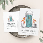 Blue Door Moving Announcement<br><div class="desc">Charming moving announcements let friends and family know about your new home sweet home! Design features a sketched blue door illustration framed by bricks, with "come and knock on our door" beneath. Personalise with your new address and family name or names on the reverse side, with space for recipient addressing....</div>