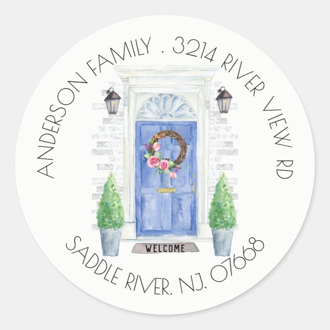 Blue Door | New Home Address Label Sticker (Front)
