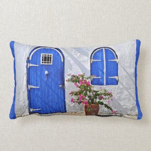 Blue Door Stucco Home Throw Pillow