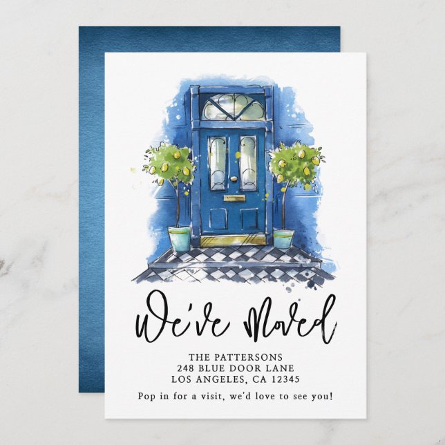 Blue Door Watercolor Moving Announcement (Front/Back)