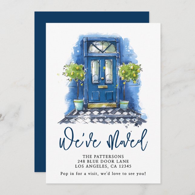 Blue Door Watercolor Moving Announcement (Front/Back)
