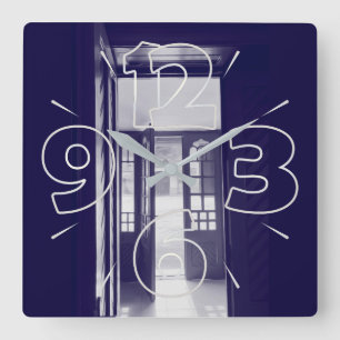Blue doors square wall clock