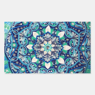 Blue dot art mandala rectangular sticker