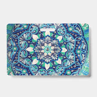Blue dot art mandala trifold wallet ID badge