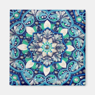 Blue dot art mandala trifold wallet magnet